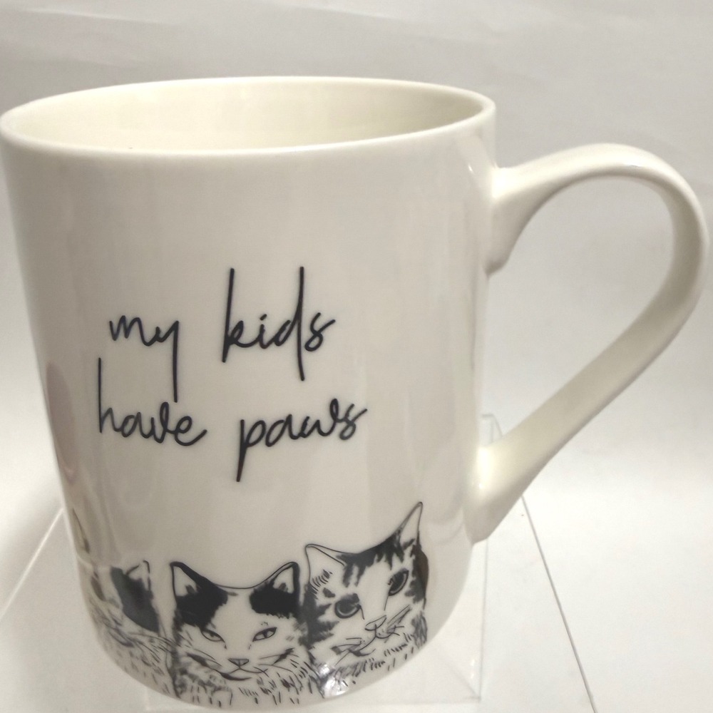 Winifred & Lily My Kids Have Paws Cat‎ Coffee Mug White Ceramic 4.5 inch